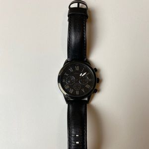 Black leather strap fossil watch